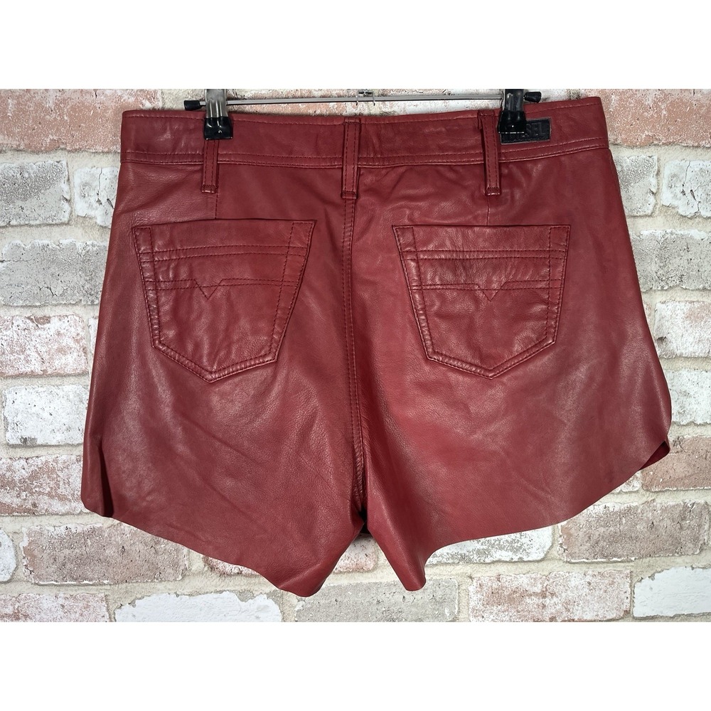 Diesel Red Genuine Sheep Leather High-Rise Shorts Sz 27 - Picture 2 of 12
